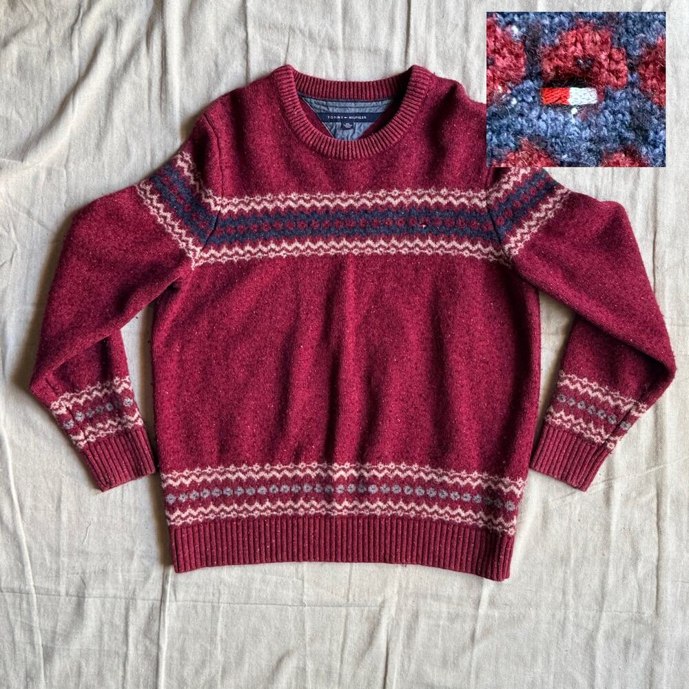 Tommy Hilfiger Sweater Men's XXL Wool Cotton Blend Red Ribbed Knit Preppy Ivy